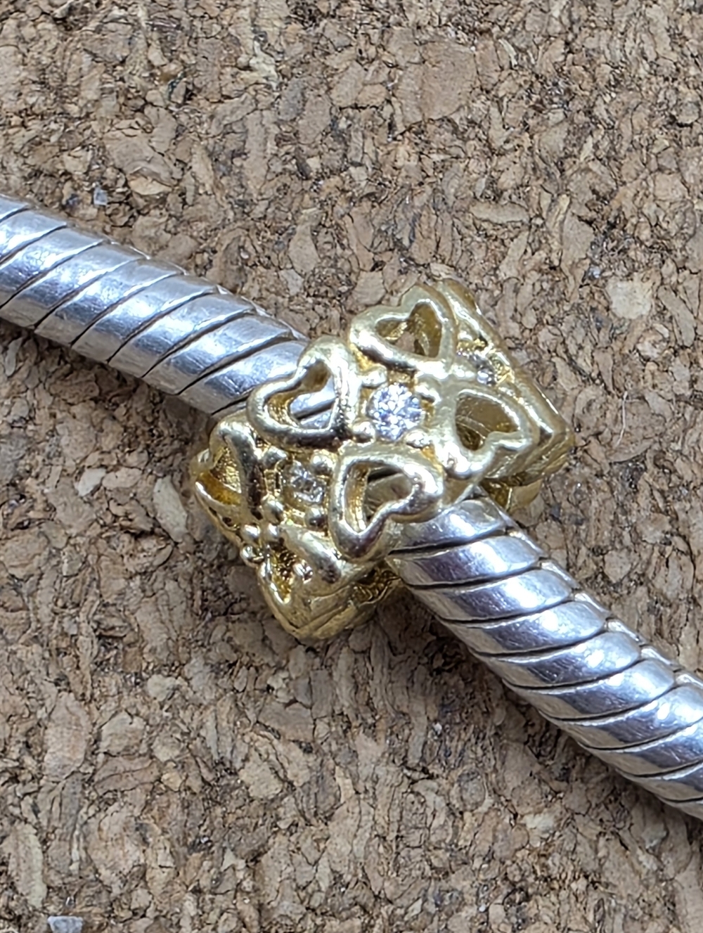 5/$25 ❤️ GOLD DOUBLE HEART CZ CHARM FOR PANDORA